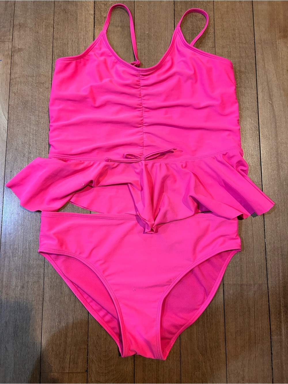 Girls Neon Pink Peplum One-Piece Swimsuit - Unbranded